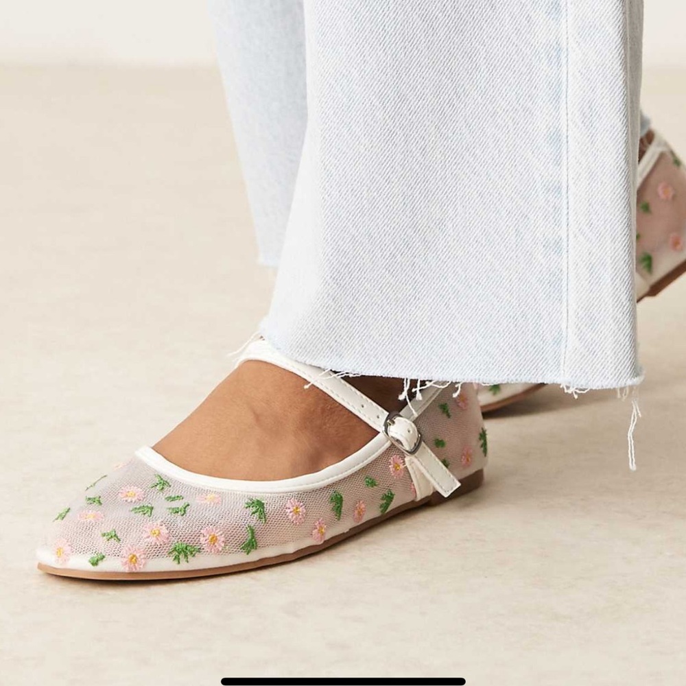 ASOS Pink Floral Embroidered Flats